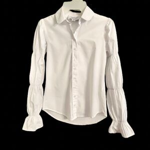 The Shirt Rochelle Behrens White Button Front Puffy Sleeve Top Blouse Shirt  XS